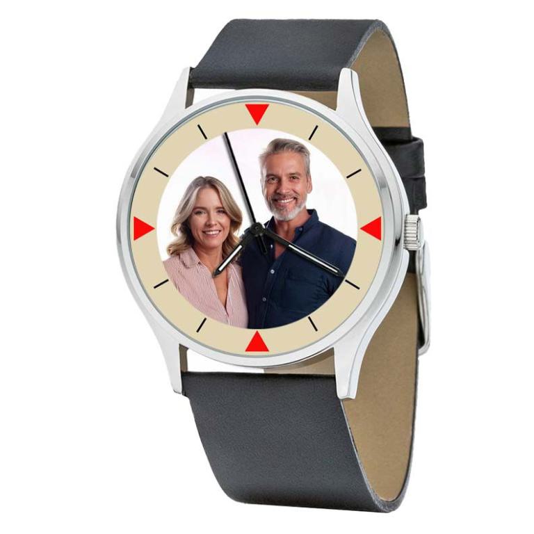 personalisierte Armbanduhr für Herren - Eichmüller Herrenarmbanduhr mit schwarzem Lederarmband Zifferblattvariante 01