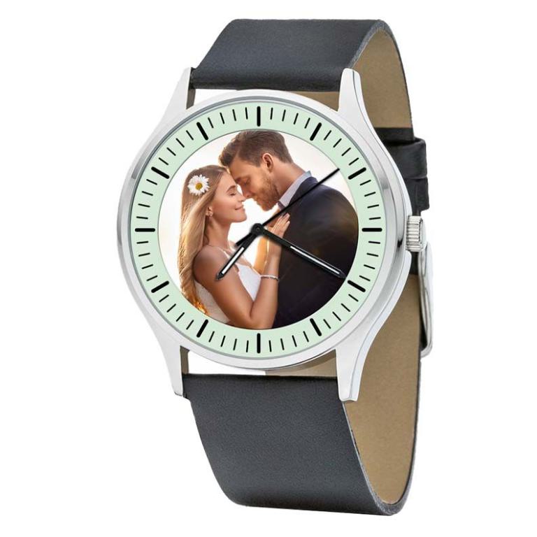 personalisierte Armbanduhr für Herren - Eichmüller Herrenarmbanduhr mit schwarzem Lederarmband Zifferblattvariante 02