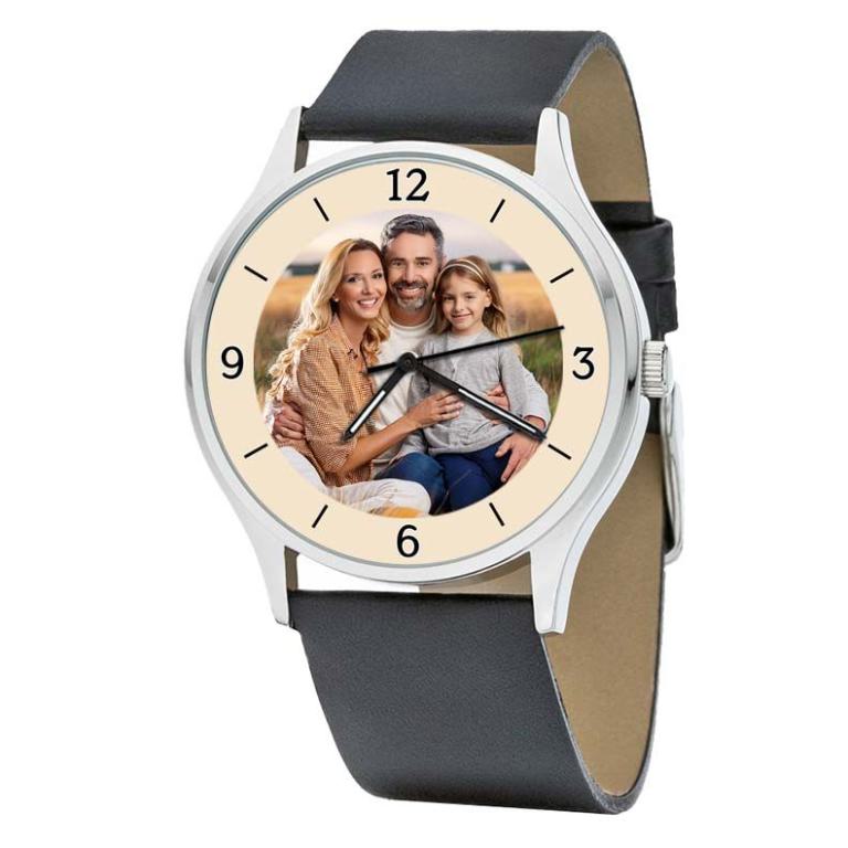 personalisierte Armbanduhr für Herren - Eichmüller Herrenarmbanduhr mit schwarzem Lederarmband Zifferblattvariante 03