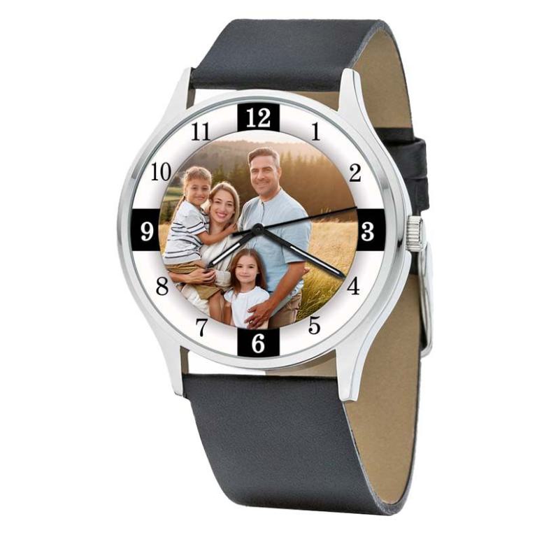 personalisierte Armbanduhr für Herren - Eichmüller Herrenarmbanduhr mit schwarzem Lederarmband Zifferblattvariante 04