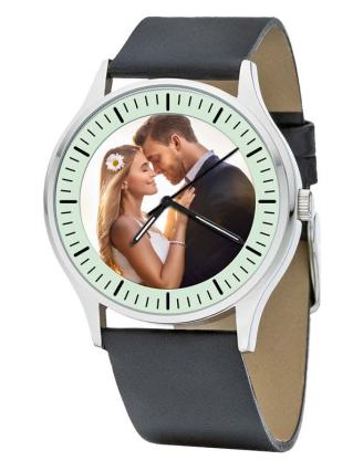 personalisierte Armbanduhr für Herren - Eichmüller Herrenarmbanduhr mit schwarzem Lederarmband Zifferblattvariante 02