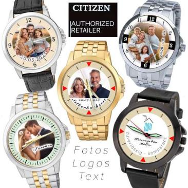 Auswahl an Herrenarmbanduhren von Citizen und Eichmüller zum Selbstgestalten mit verschiedenen Leder- und Edelstahlarmbändern