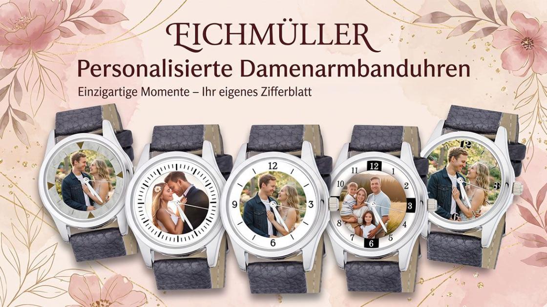 Logo der personalisierten Damenarmbanduhr Eichmüller mit Lederarmband