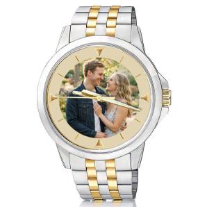 Die personalisierte Armbanduhr für Männer als Citizen Armbanduhr in bocolor mit Zifferblatt und goldenen Dreiecken sowie Foto