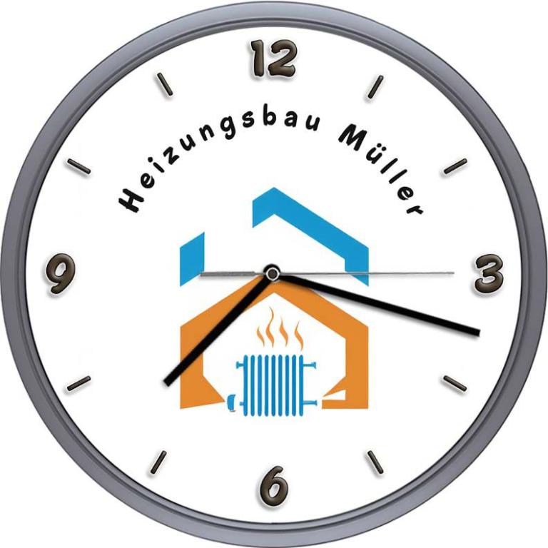 Die Wanduhr mit Funkuhrwerk zum selbst gestalten mit eigenem Zifferblatt und Firmenlogo – Variante 01