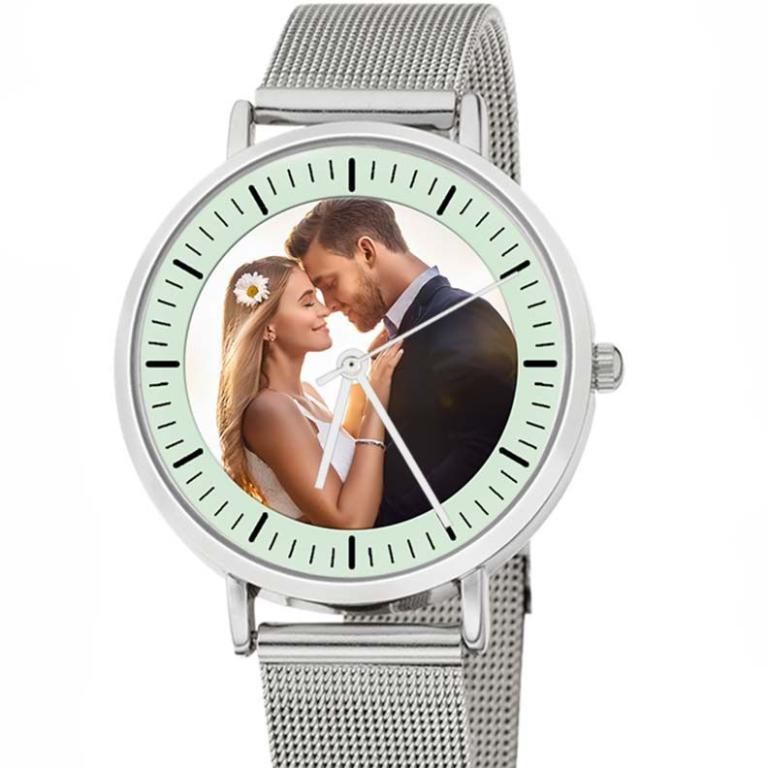 personalisierte Armbanduhr für Damen - Eichmüller Damenarmbanduhr mit Milanaiseband in Silber  Zifferblattvariante 02