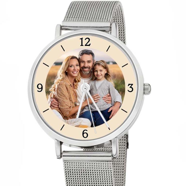 personalisierte Armbanduhr für Damen - Eichmüller Damenarmbanduhr mit Milanaiseband in Silber  Zifferblattvariante 03
