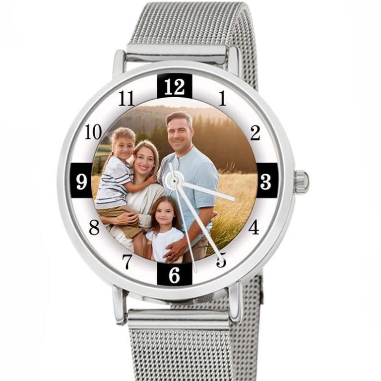 personalisierte Armbanduhr für Damen - Eichmüller Damenarmbanduhr mit Milanaiseband in Silber  Zifferblattvariante 04