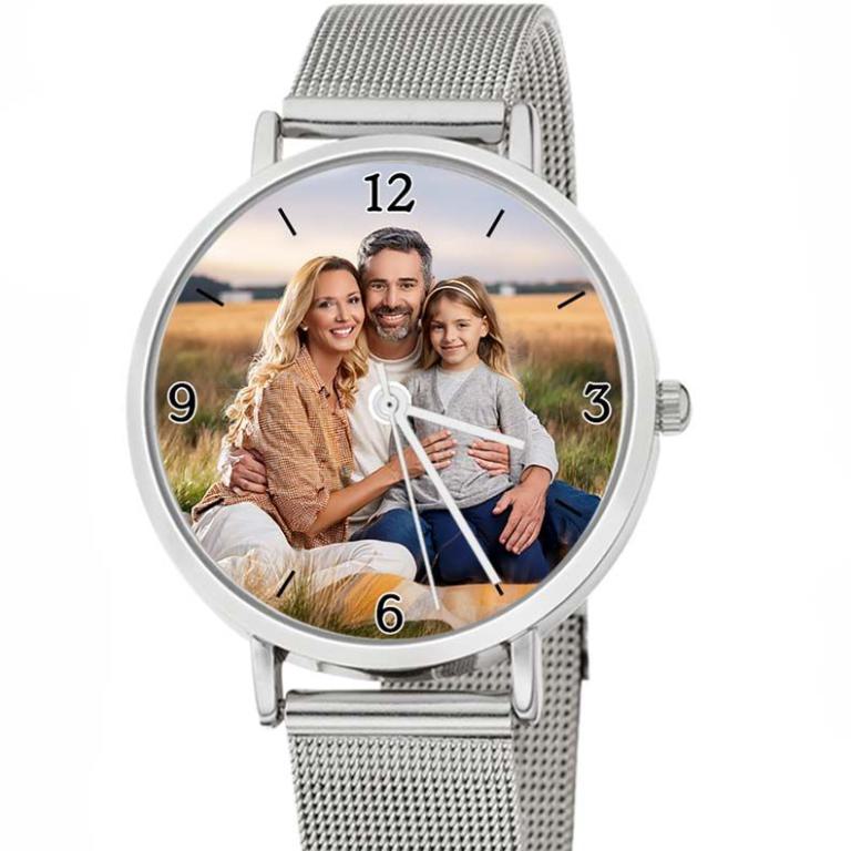 personalisierte Armbanduhr für Damen - Eichmüller Damenarmbanduhr mit Milanaiseband in Silber  Zifferblattvariante 05
