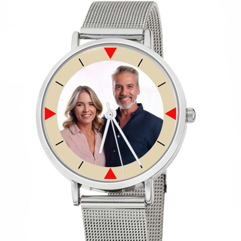 personalisierte Armbanduhr für Damen - Eichmüller Damenarmbanduhr mit Milanaiseband in Silber  Zifferblattvariante 01