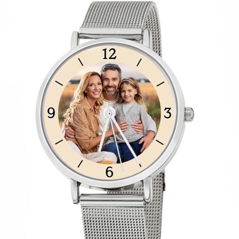 personalisierte Armbanduhr für Damen - Eichmüller Damenarmbanduhr mit Milanaiseband in Silber Zifferblattvariante 03