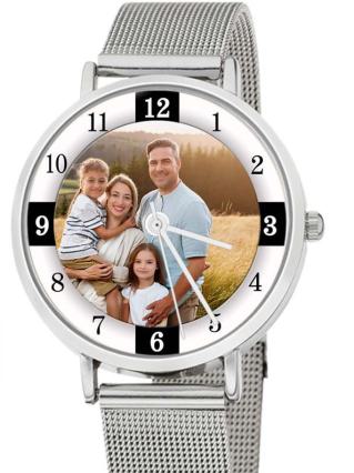 personalisierte Armbanduhr für Damen - Eichmüller Damenarmbanduhr mit Milanaiseband in Silber  Zifferblattvariante 04