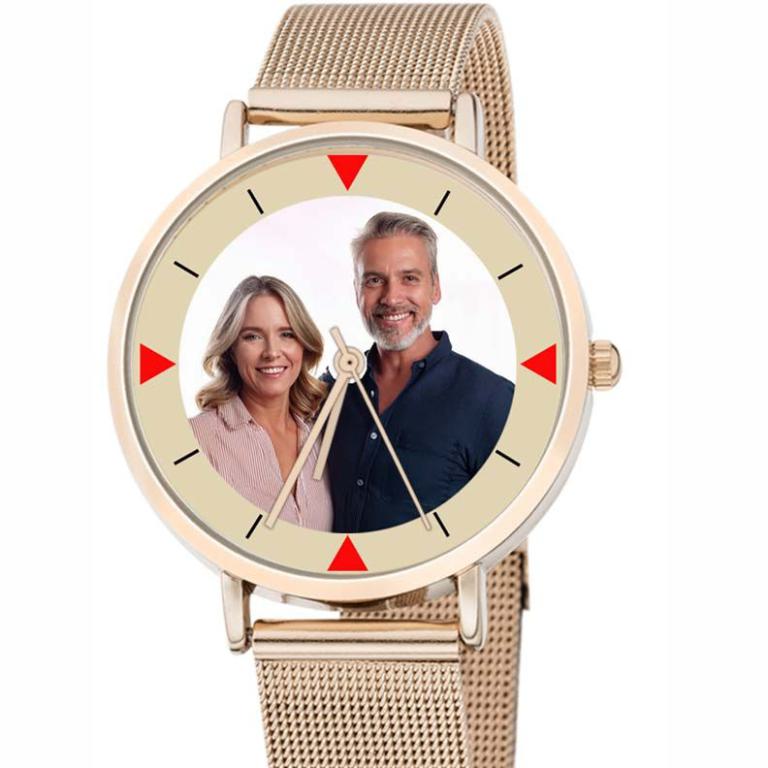 personalisierte Armbanduhr für Damen - Eichmüller Damenarmbanduhr mit Milanaiseband in rosé  Zifferblattvariante 01