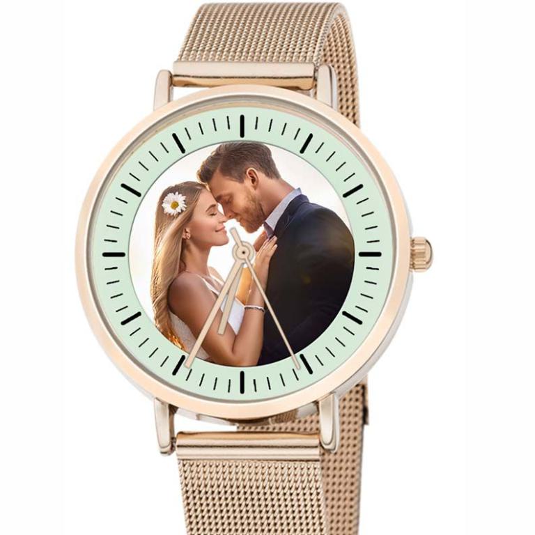 personalisierte Armbanduhr für Damen - Eichmüller Damenarmbanduhr mit Milanaiseband in rosé  Zifferblattvariante 02