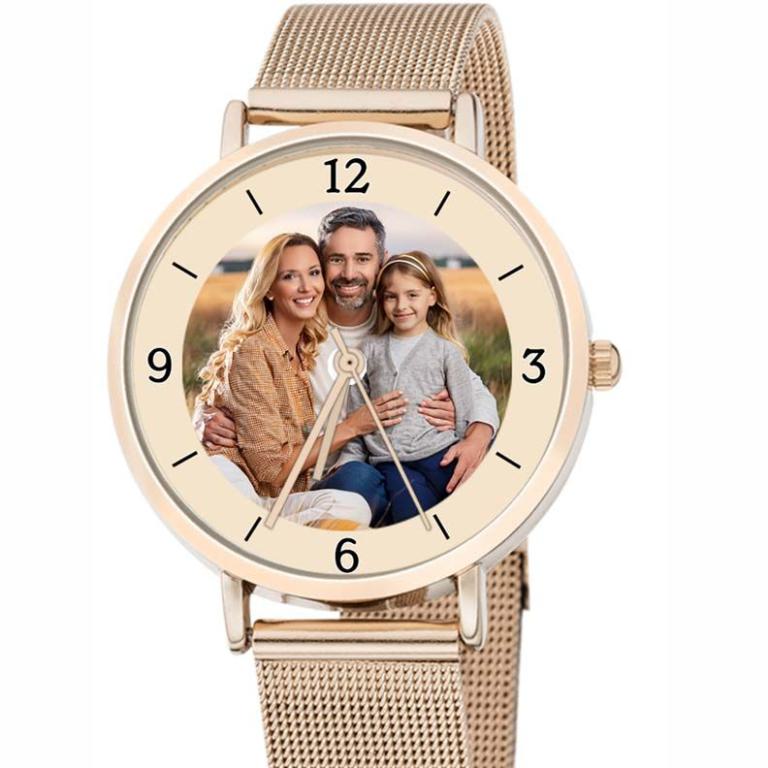 personalisierte Armbanduhr für Damen - Eichmüller Damenarmbanduhr mit Milanaiseband in rosé  Zifferblattvariante 03