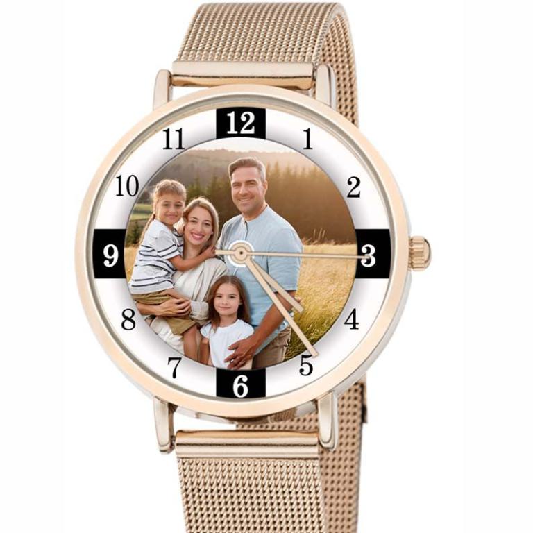 personalisierte Armbanduhr für Damen - Eichmüller Damenarmbanduhr mit Milanaiseband in rosé  Zifferblattvariante 04
