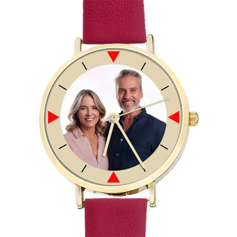 personalisierte Armbanduhr für Damen - Eichmüller Damenarmbanduhr mit rotem Lederarmband  Zifferblattvariante 01