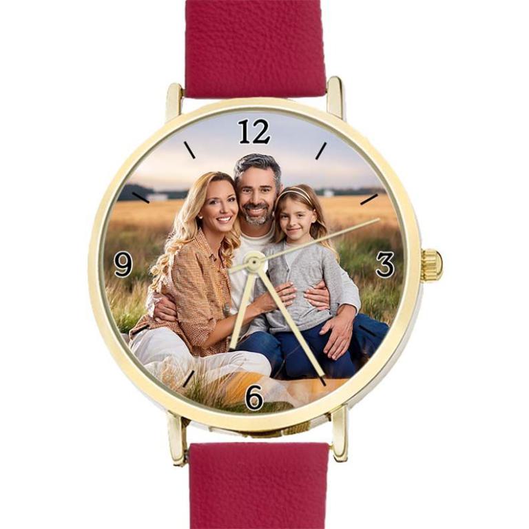 personalisierte Armbanduhr für Damen - Eichmüller Damenarmbanduhr mit rotem Lederarmband  Zifferblattvariante 05