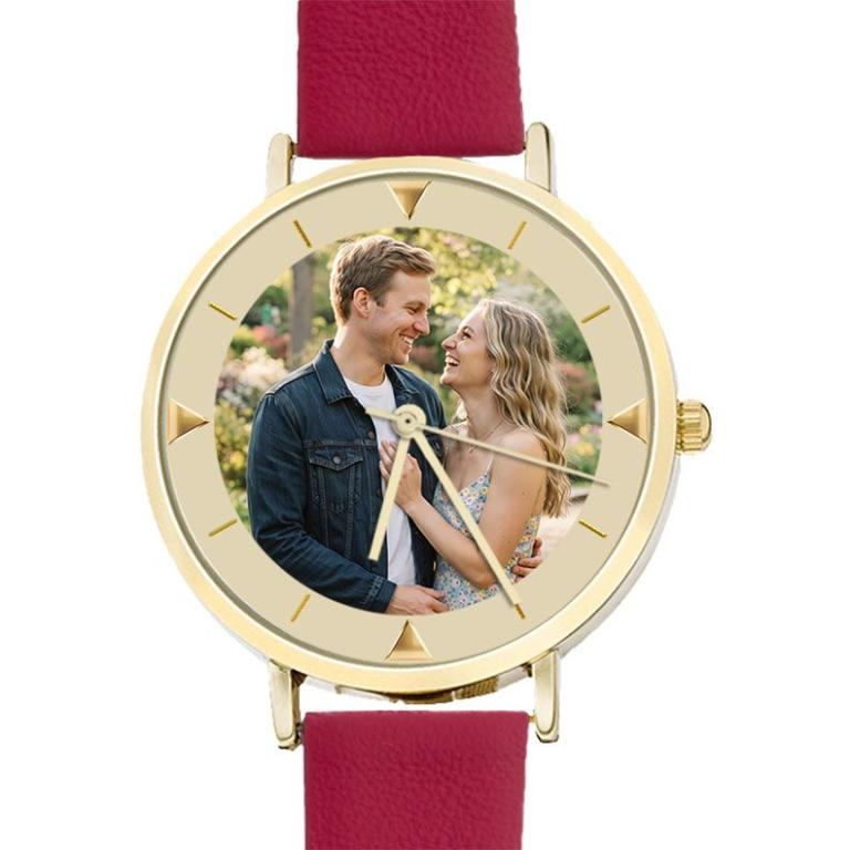 personalisierte Armbanduhr für Damen - Eichmüller Damenarmbanduhr mit rotem Lederarmband Zifferblattvariante 01