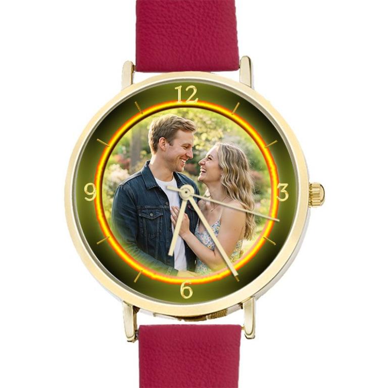 personalisierte Armbanduhr für Damen - Eichmüller Damenarmbanduhr mit rotem Lederarmband Zifferblattvariante 03