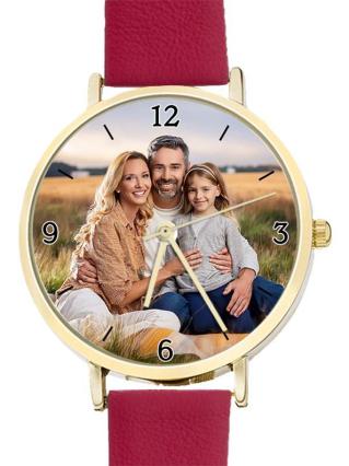 personalisierte Armbanduhr für Damen - Eichmüller Damenarmbanduhr mit rotem Lederarmband  Zifferblattvariante 05